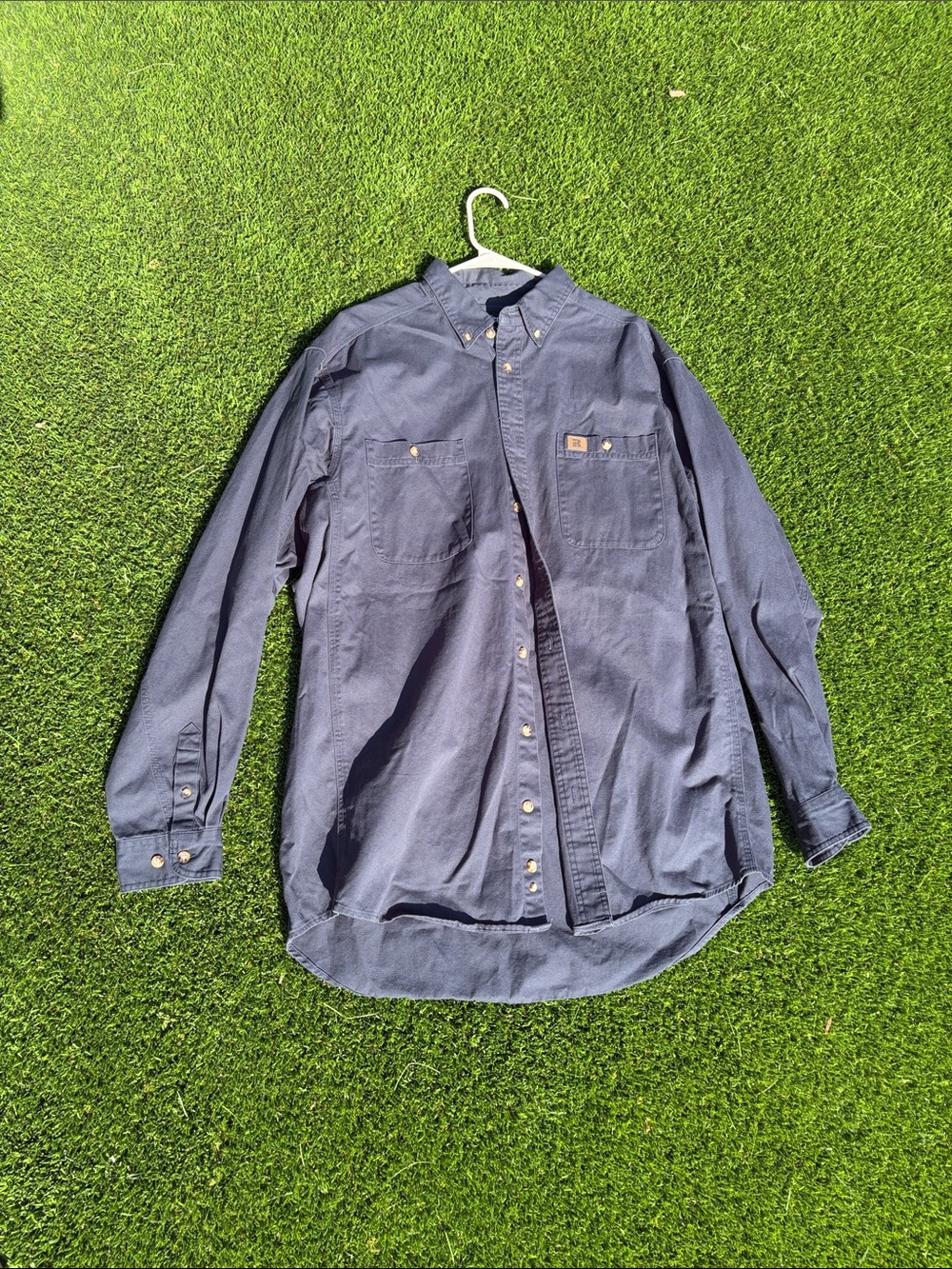 Wrangler Men’s Dark Blue Long-Sleeve Button-Down Work Shirt